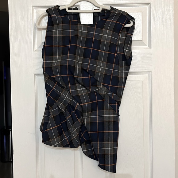 ZARA WOMAN PEPLUM PLAID SLEEVELESS BLOUSE SIZE L - Picture 1 of 5
